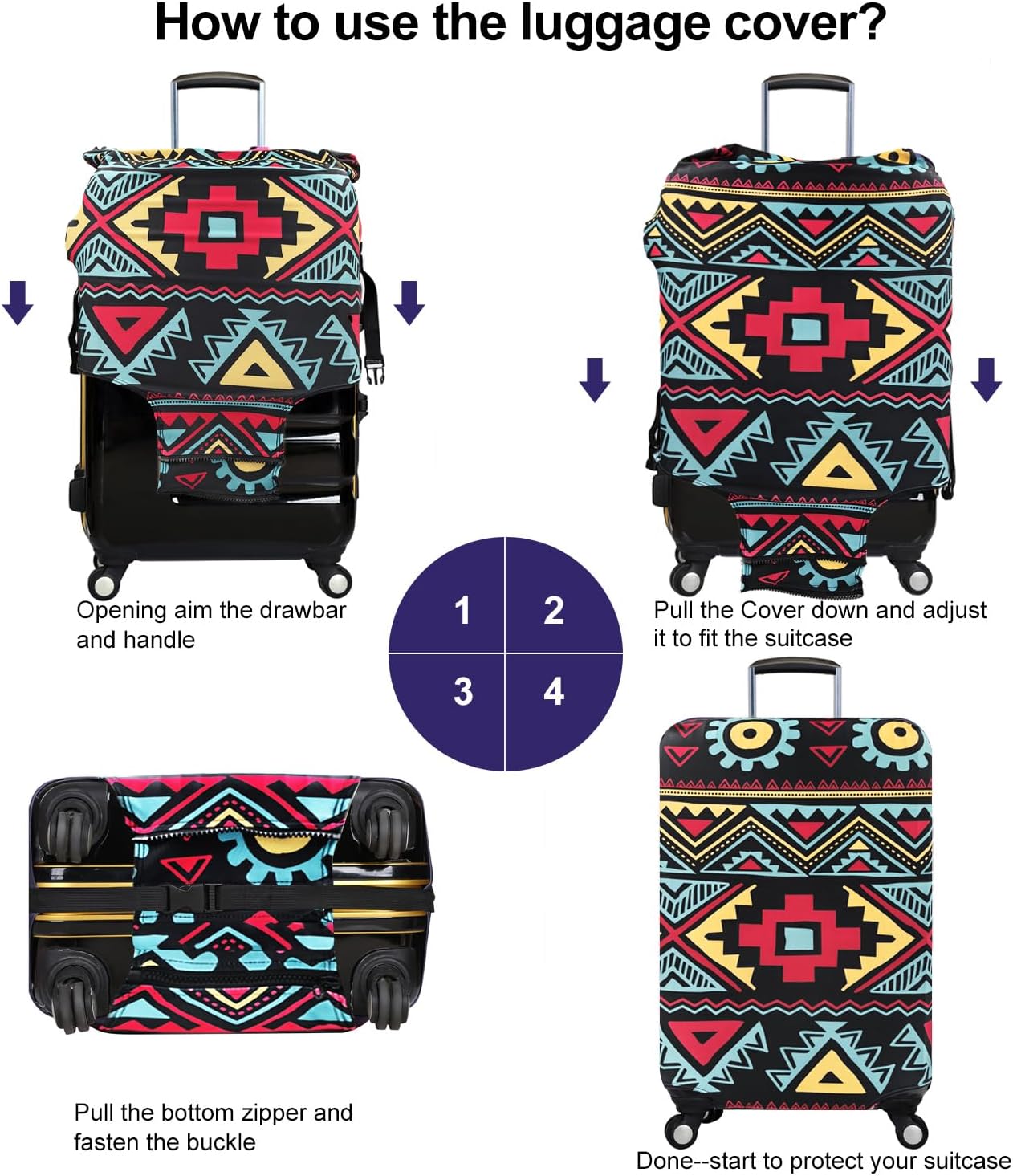 7-Mi Travel Luggage Cover Elastic Sleeve 26"-28" Anti-Scratch Suitcase Protector Cover Size L, Bohemia