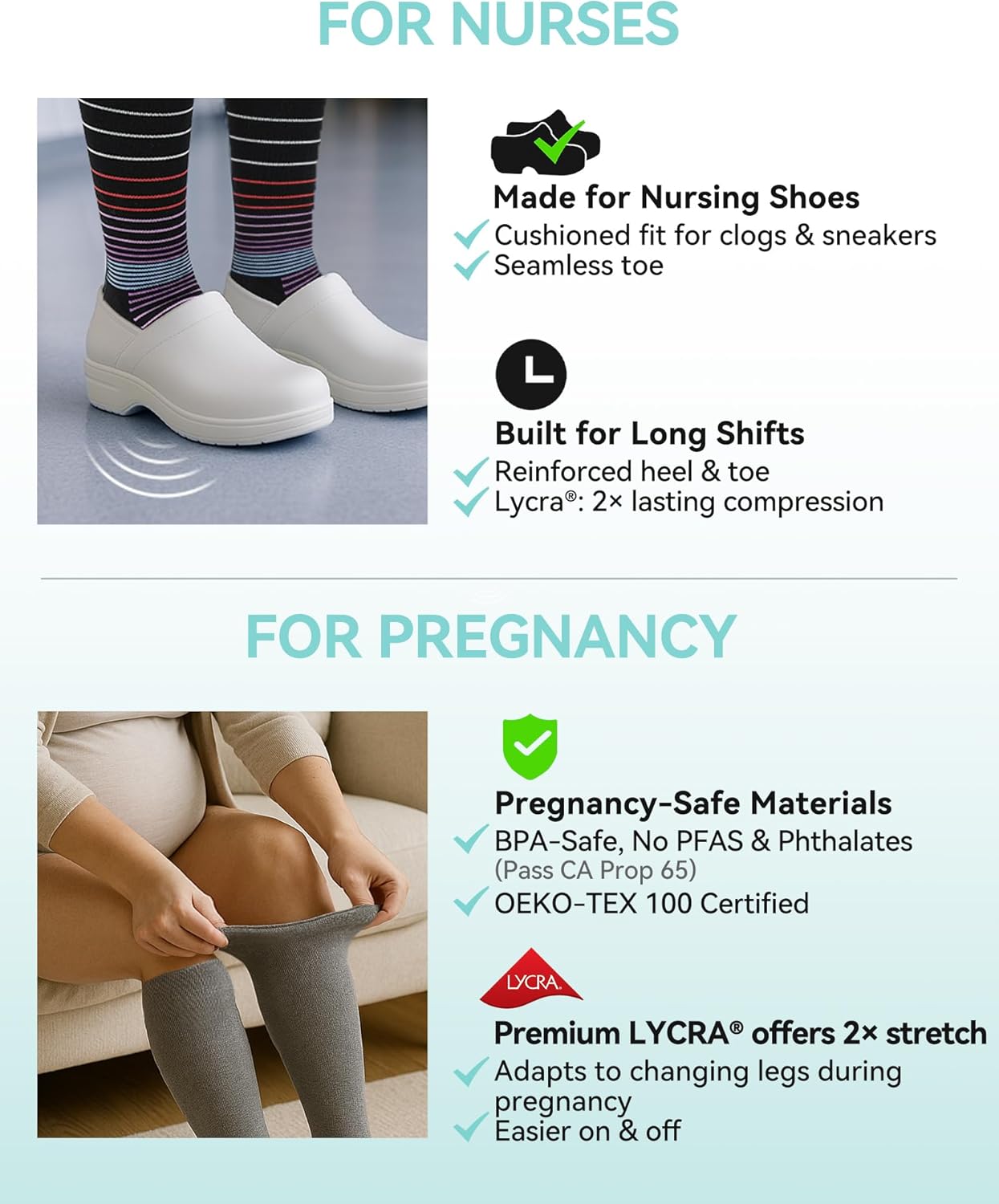 HAPIU Merino Wool Easy On Compression Socks for Women & Men, 15-20 mmHg, Plus Size Knee High Stocking for Nurses, Pregnancy, Travel, Flight, Medias de Compresión Mujer