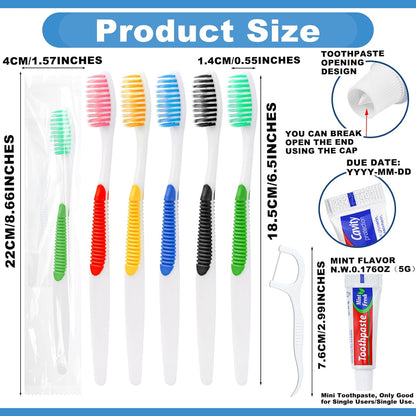 Disposable Toothbrushes with Toothpaste and Floss,30pcs Single Use Individually Wrapped Disposable Travel Toothbrushes and Dental Floss Kit Bulk for Homeless,Airbnb,Dentist,Hotel(5 Colors)