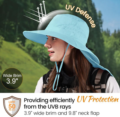 ZOORON Sun Hat for Men Women Fishing Hat with Neck Flap Wide Brim Bucket Hat UV Protection for Beach Camping Hiking