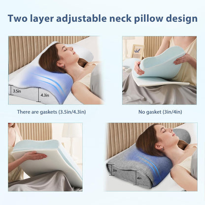 Memory Foam Pillow for Neck & Shoulder Pain Relief - Ergonomic Orthopedic Pillow with Removable Dual-Sided Breathable Pillowcase, CertiPUR-US Certified for Side/Back Sleepers, White & Grey