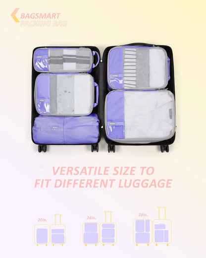 BAGSMART 6 Set Compression Packing Cubes - Lightweight Travel Essentials, Durable Luggage Organizer