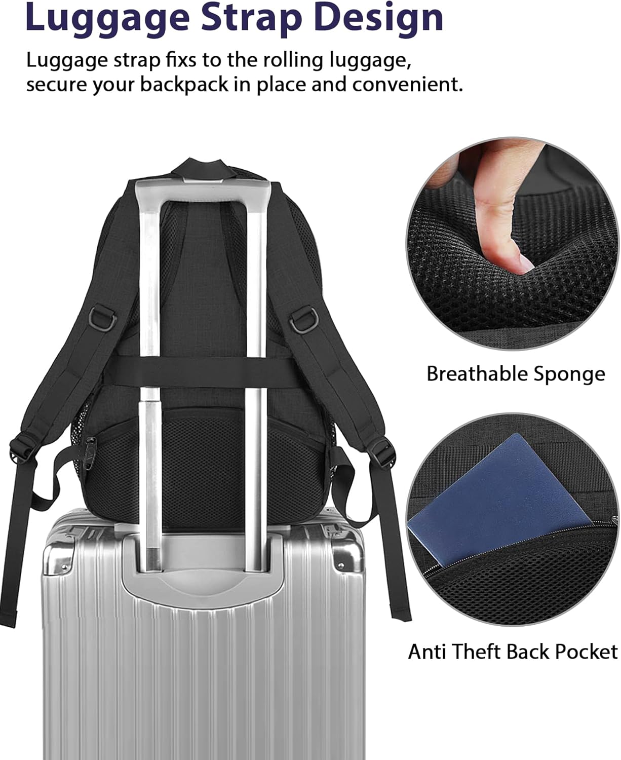 MATEIN 18.4 Inch Laptop School Backpack 50 L, Extra Large Anti Theft Carryon Backpack for Men Women TSA Approved, Work Business Bag with USB Port & Luggage Strap for Travel, Black
