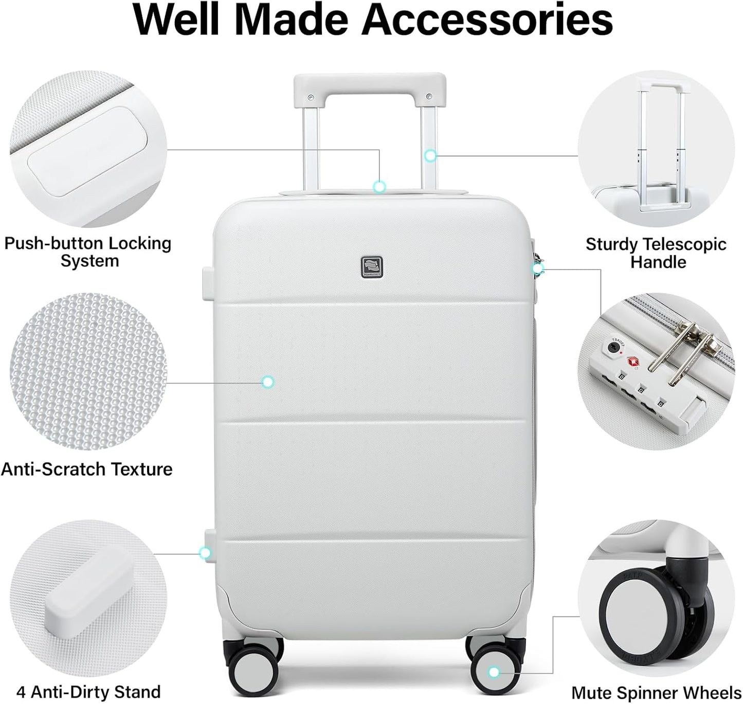 Hanke 26 Inch Luggage Large Suitcase With Spinner Wheels Tsa Luggage Suitcases Hard Case Luggage For Women & Men Rolling Checked Luggage(Smoke White)