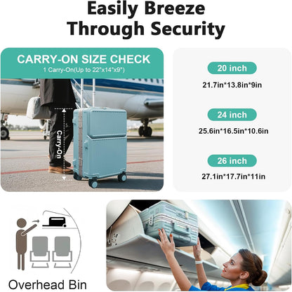Hard Shell Luggage 28 Inch Travel Luggage, Carry-On Luggage Spinner TSA with Lid, ABS Aluminum Frame，Lightweight Travel Luggage 20'' 24'' 26''Carry-On (upgraded blue, 28 inch)