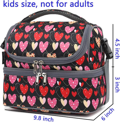 FlowFly Double Decker Cooler Insulated Lunch Bag Large Tote for Boys, Girls, Men, Women, With Adjustable Strap,Heart
