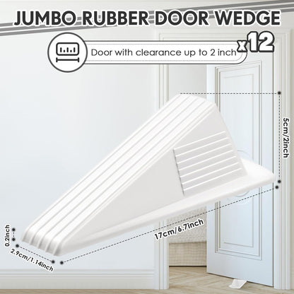 Frienda 12 Pcs Jumbo Door Stoppers Heavy Duty Door Stopper Tall up to 2inch Tall Wedge TPR Large Wedge Stackable Big Rubber Doorstop for Hotel Carpet Hardwood Concrete and Tile (White)
