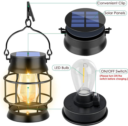 UBright 2 Pack Solar Lantern Lights Outdoor Waterproof Metal Hanging Solar Lights for Outside Retro Design with Edison Bulb Outdoor Lanterns Decorative for Patio Porch Garden Lawn