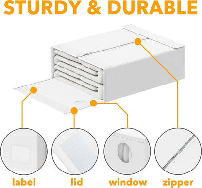 SpaceAid 8 Pack Bed Sheet Organizers and Storage, Foldable Organizer for Linen Closet, Sheets Set Folder Keeper with Window XL (Queen & King Size) Organizing Bedding Container, White 91ZDSN-SL24-W8