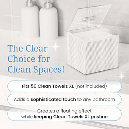 CLEAN SKIN CLUB Clear Acrylic Box for Clean Towels XL (NOT Included), Container For 50 Disposable Clean Towels XL, Face Towelettes Bathroom Counter Storage, Bin for Cleansing Facial Dry Wipes