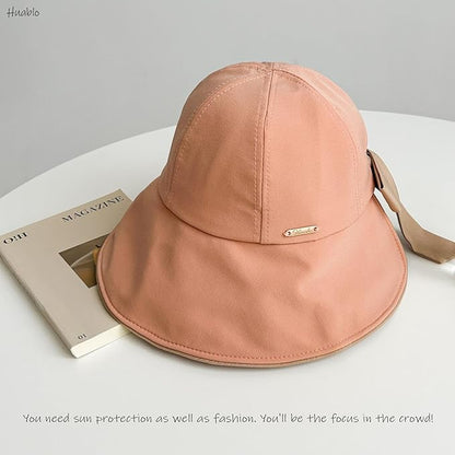 Wide Brim Hats for Woman Foldable Hats Sun Hats for Women uv Protection Bowknot Bucket hat Adjustable hat with Ponytail Hole