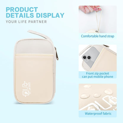 Electronics Travel Organizer,Portable Waterproof Electronic Travel Storage Bag for Small Charging Cord Storage,Charger,Small Electronics,SD Card,with 5 Cable Ties,for Travel,Business-Beige