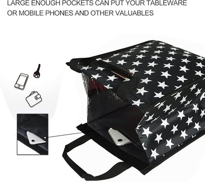 Lunch Bags for Women Insulated Reusable Lunch Tote with Internal Pocket, Lunch Tote bag for Work（Star）