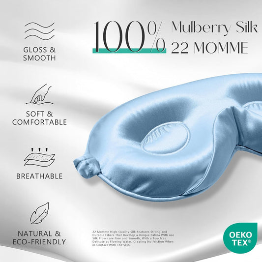 ZIMASILK Adjustable 22 Momme 100% Mulberry Silk Sleep Mask, Upgraded 3D Contoured Cup Eye Mask for Sleeping, Super Soft & Breathable Blindfold, Blackout for Deep Sleeping (Sky Blue)