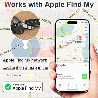 Key Finders, Luggage Tracker Tag Works with Find My (iOS only), Item Locator for Keys, Wallet, Suitcase,Bicycle and More, Replaceable Battery, IP67 Waterproof, Black, 1 PACK
