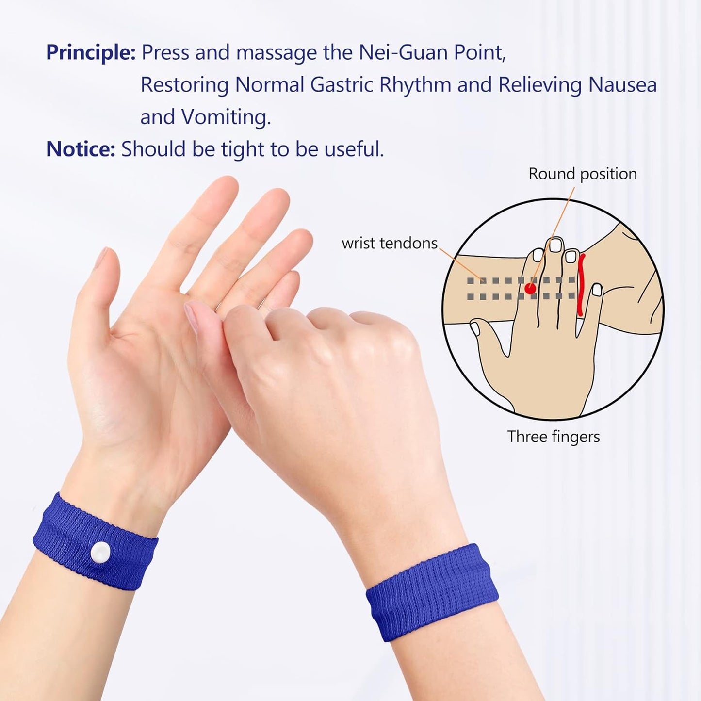 Cozyhealth Motion Sickness Wristband, Anti-Nausea Acupressure Wrist Band for Nausea Relief, Dizziness and Vomiting from Car Boat Flying Travel Sickness for Adults and Kids (Black/Dark Blue, 4 Pairs)