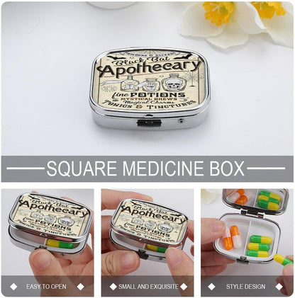 Metal 2 Compartment Pill Organizer Travel Friendly Portable Compact Pill Box Cute Pill Case to Hold Vitamins,Fish Oil,Supplements,Meds,Tablet for Purse,Pocket. (Apothecary)