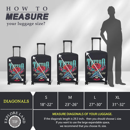 Explore Land Travel Luggage Cover Suitcase Protector Fits 23-26 Inch Case (Blade Rose, M)