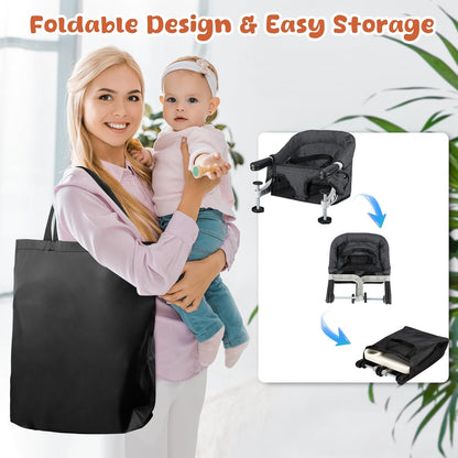 Hook On High Chair, Jozzve Clip on High Chair with Removable Dining Tray for Babies and Toddlers, Fold-Flat Storage Portable Baby Feeding Seat, Attach to Fast Table Chair for Home Travel (Black)
