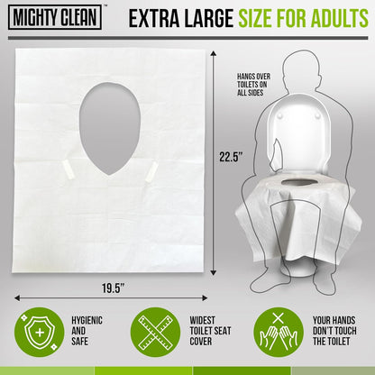 XL Disposable Toilet Seat Covers by Mighty Clean｜100% Waterproof ｜Individually Wrapped, Extra Wide Covers for Adults and Kids｜20 Count