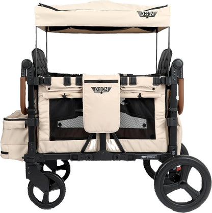 Keenz VYOO Stroller Wagon with Canopy - Foldable Design for Easy Storage, 5 Seating Positions for Kids, Enhanced Child Safety, All-Terrain Mobility, 4-Passangers, Mocha