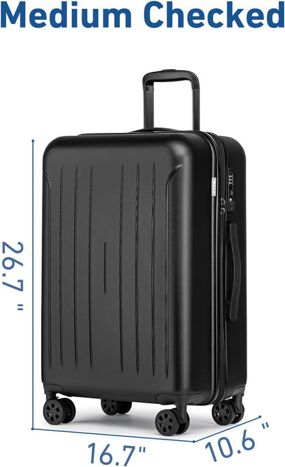 KYME Suitcase Hardshell With Double Spinner Wheels, PC+ABS TSA Lock Travel Luggage (Black, 2Pcs Set(20"/24"))