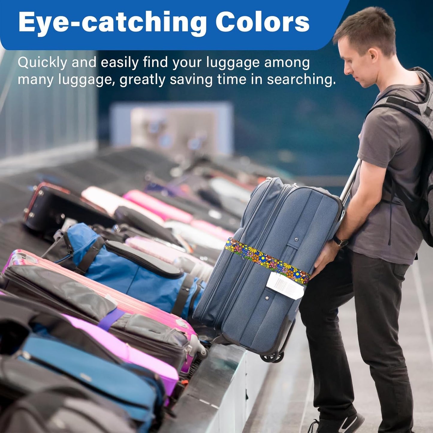 2 Pack Luggage Straps for Suitcases, Adjustable Travel Belt with Double Lock and Quick Release Buckle, Heavy Duty Nylon Bag Packing Strap, Bright Identifiers Business Travel Accessories-Sun Flowers
