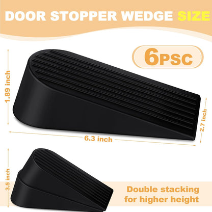 Frienda 6 Pack Large Door Stoppers Heavy Duty Rubber Stopper for Bottom of Door Wedge Stopper for Home Office (Black)