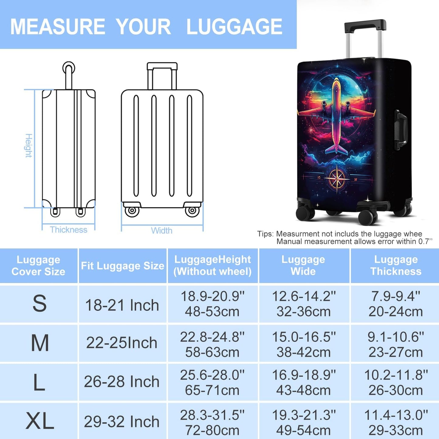 Luggage Cover Washable Suitcase Protector Anti-scratch Suitcase cover Fits 20-34 Inch Luggage (Aircraft, XL(32-34inch suitcase))