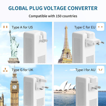 Mapambo 2000W 220V to 110V Voltage Converter US to Europe, Power Converter European Travel Converter for Hair Dryer, Power Converter Adapter Combo with Type C USB A for 150 Countries (White)