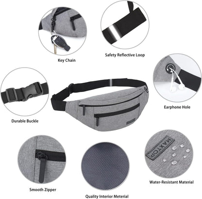 MAXTOP Large Crossbody Fanny Pack with 4-Zipper Pockets,Gifts for Enjoy Sports Festival Workout Traveling Running Casual Hands-Free Wallets Waist Pack Phone Bag Carrying All Phones