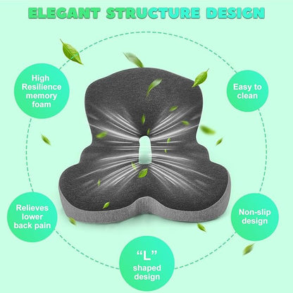 Buttocks Cushion for Office Chair Memory Foam Seat Pad for Butt Support Tailbone Relief Ergonomic Chair Cushion for Home Car Travel or Work (Navy Blue)