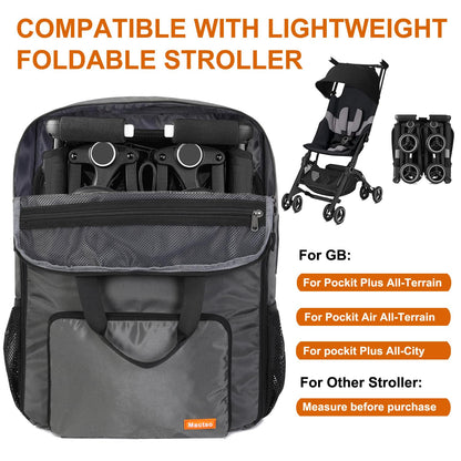 Mactso Stroller Travel Bag Compatible with GB Pockit Air Plus All Terrain and GB Pockit + All City, Lightweight Stroller Travel Backpack for Airplane (Grey, L)