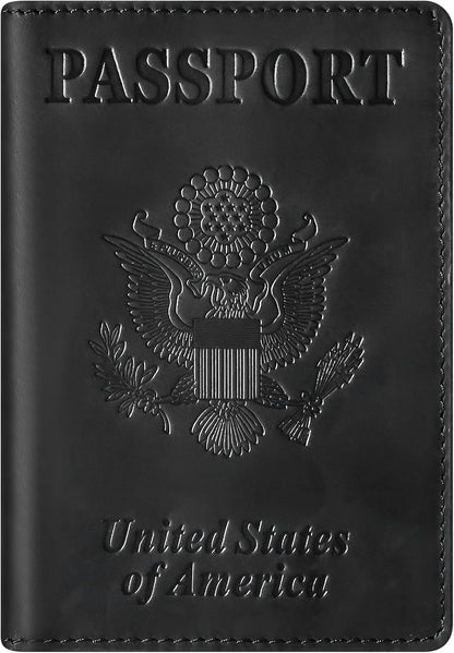 BIAOTIE Premium Leather Passport Holder Covers, Rfid Travel Wallet Passport Document Holder, Travel Essentials Wallet Cover Case for Men and Women (Black)