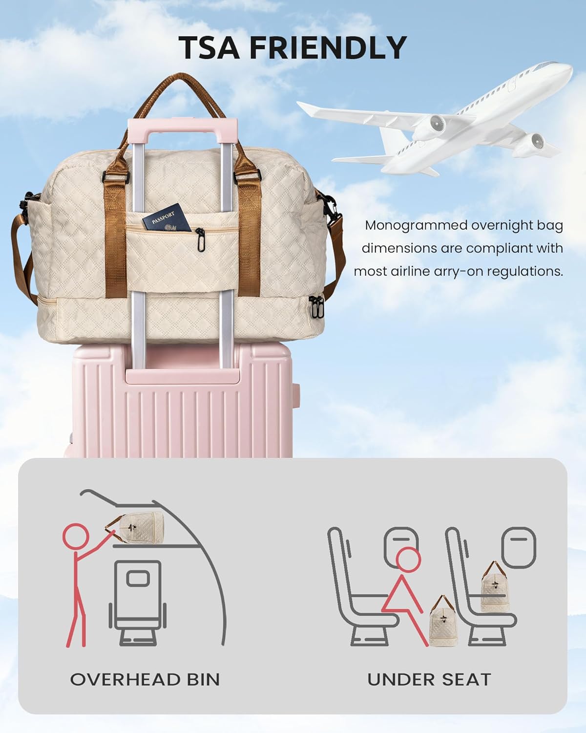 Initial Duffle Travel Bag, Personalized Weekender Bag with Shoulder Strap, Monogram Overnight Bag for Women Wet Pocket, Letter Travel Bag with Makeup Bag Gifts for family (Letter Z)