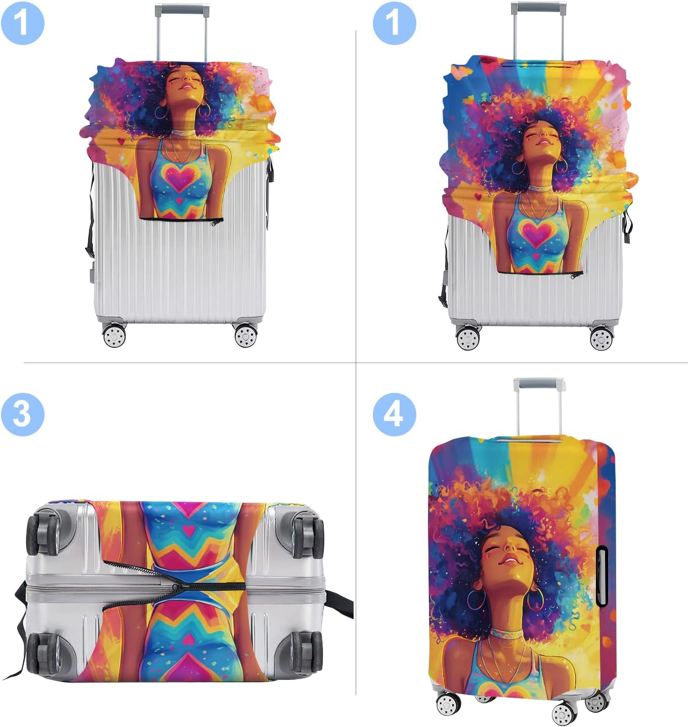 Luggage Cover Washable Suitcase Protector Anti-scratch Suitcase cover Fits 20-34 Inch Luggage (Girl-1, M(24-26inch suitcase))