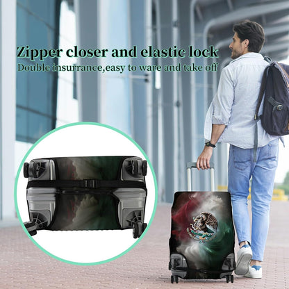 Luggage Cover + Tag, Mexican Flag Eagle Travel Suitcase Protector for 18-20 inch Luggage (S) with Concealed Zipper, Washable Elastic Cloth, Dustproof, Anti-Scratch
