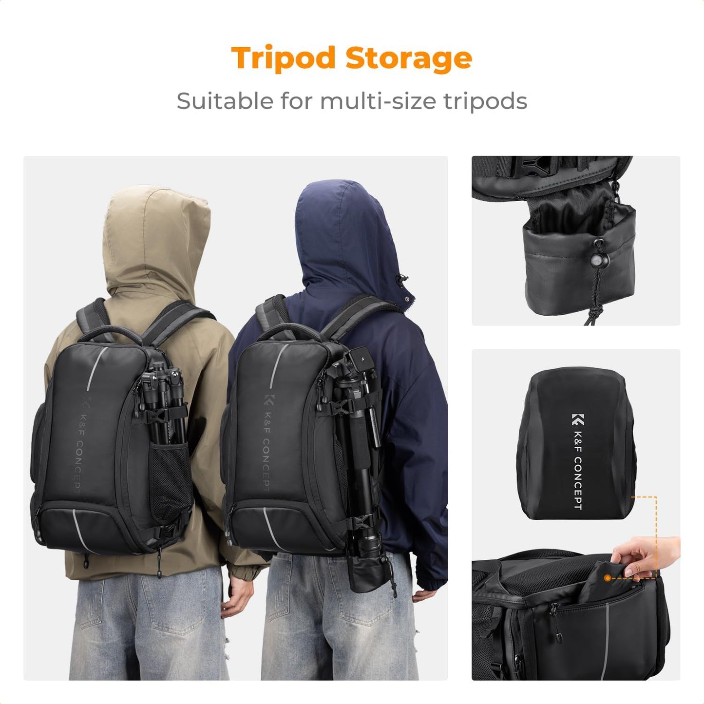 K&F Concept Camera Backpack,25L Large Capacity Camera Bag for Photographers with Raincover and 15.6 Inch Laptop Compartment Compatible for Canon/Nikon/Sony/DJI Mavic Drone