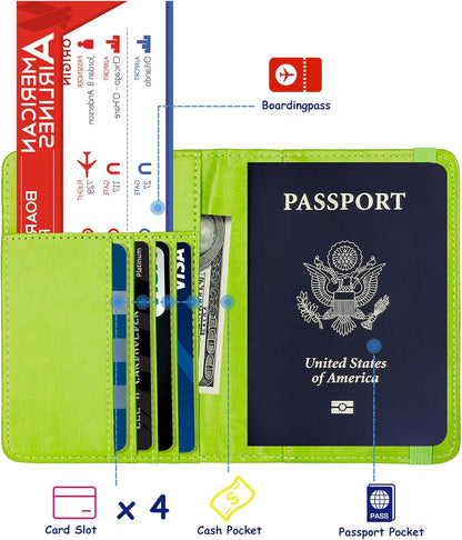 TOURSUIT RFID Blocking Passport Holder for Women Men, Leather Passport Travel Wallet with Metal 3D Metal Badge, Travel Document Holder Cover Accessories (Green)