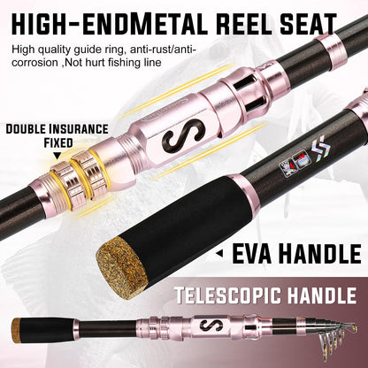 Sougayilang Telescopic Fishing Rod and Reel Combo, Collapsible Travel Fishing Pole and Spinning Fishing Reel, Fishing Gifts for Men/Women Adults