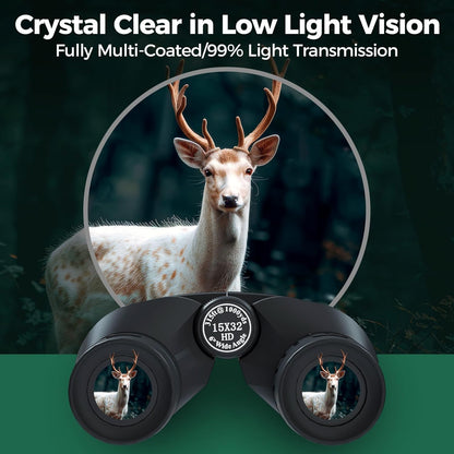 15x32 Compact Binoculars for Adults and Kids, High Power Lightweight Small Binoculars with Phone Adapter for Concert Cruise Ship Hiking Bird Watching Travel Safari Viewing Football Sports