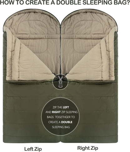 0 Degree Sleeping Bag 100% Cotton Flannel XXL for Adults Big and Tall Cold Weather Winter Zero Degree Camping,Free Compression Sack