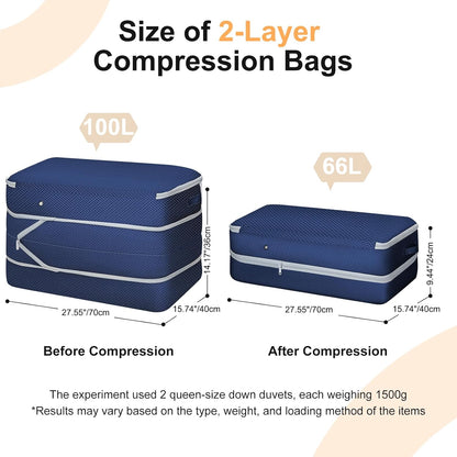 Comforter Storage Bag - Large Capacity Bedding Storage Bags Ultra Space Saving Self Compression Organizer, Washable Compression Bags for Storage Comforter Blanket Duvet, 4-Pack, Navy Blue
