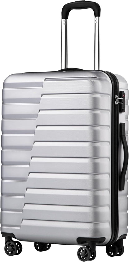 Coolife Medium Checked Luggage with Spinner Wheels Hardside Suitcase TSA Lock Telescopic Handle(24 inch-Sliver)