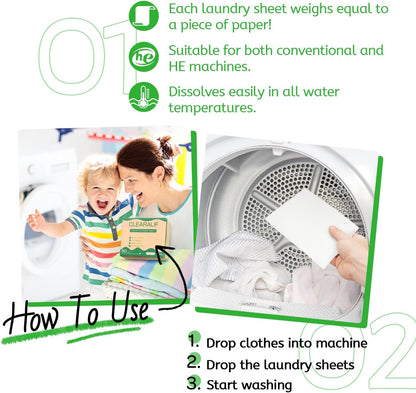 Laundry Detergent Sheets Up to 160 Loads, Wild Mint - Great For Travel,Apartments, Dorms,CLEARALIF Laundry Detergent Strips Eco Friendly & Hypoallergenic - 80 Sheets