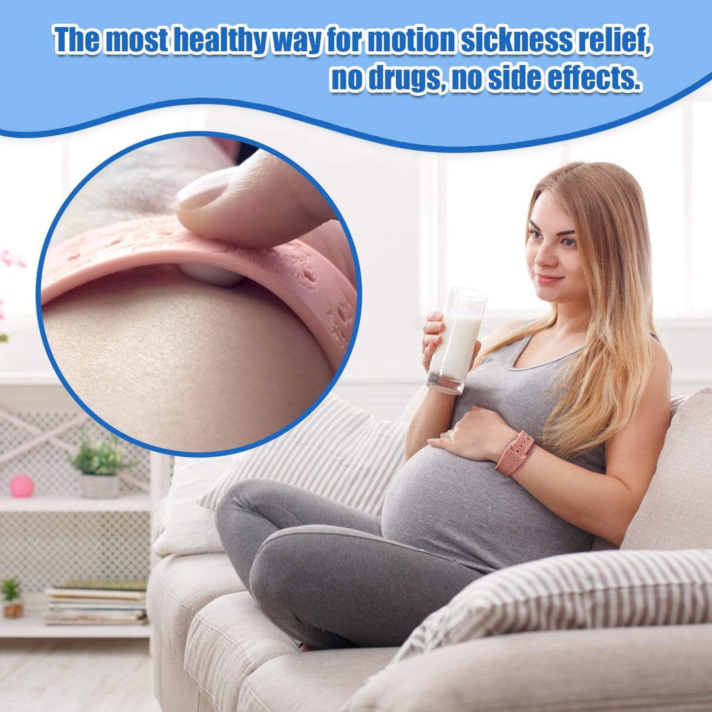 Hion Motion Sickness Bracelets Sea Sickness Wristbands for Motion Sickness/Morning Sickness/Pregnancy Nausea Anti Nausea Wristband Acupressure Nausea Bands Motion Sickness Bands（2Pairs-Black+Beryl）