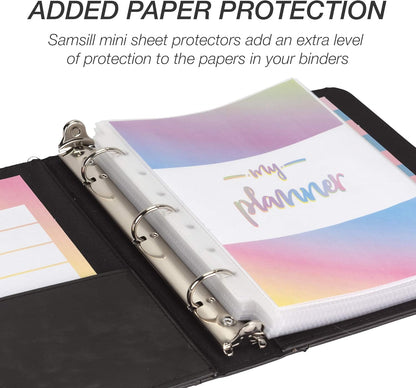 Samsill Vintage Leather Mini 3 Ring Binder 1 Inch Round Ring (Holds 200 Sheets), 5.5 x 8.5 Inch Documents, Professional Organizer, Planner, Notebook, Black