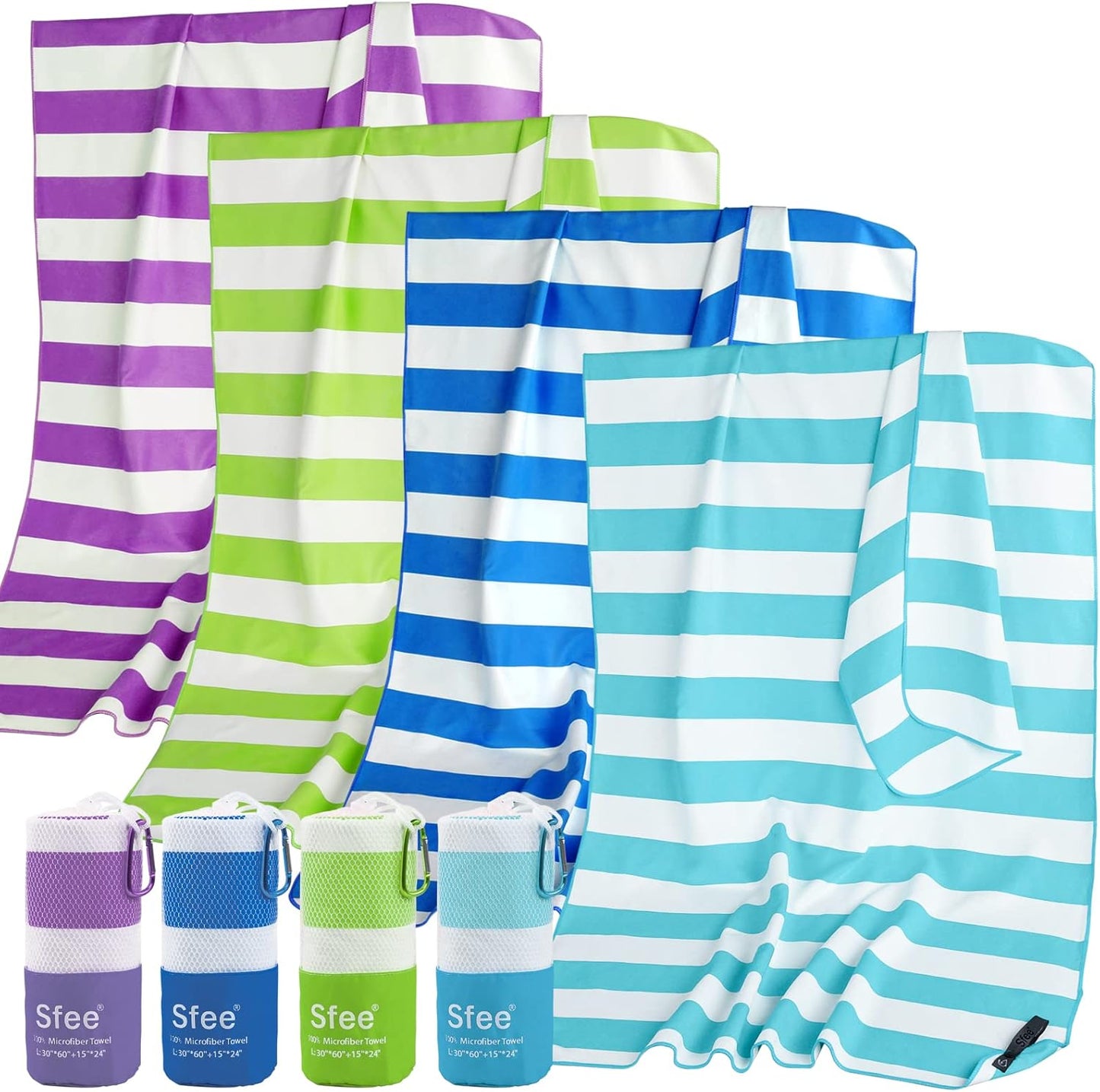Sfee 4 Pack(8Pcs) Microfiber Travel Towel, Beach Towel Quick Dry Towel Camping Towel Super Absorbent Compact Lightweight Sports Towel Gym Towel for Beach, Gym, Hiking, Pool, Backpacking, Bath, Yoga