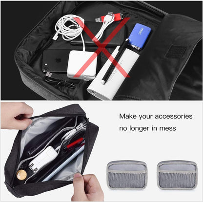 imComor Universal Electronics Accessories Case, 2-Pack Portable Soft Carrying Case Bag Wire Cable Organizer for Hard Drive, Power Adapter, Laptop Mouse, Cosmetics Kit, Small+Big-Black