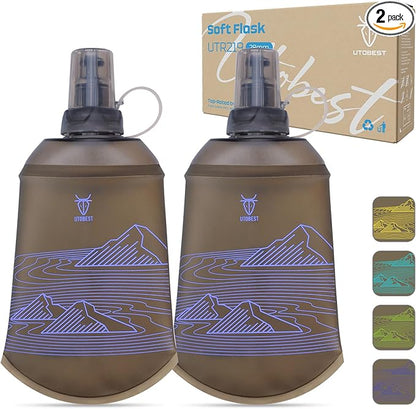UTOBEST 200ml Soft Flask, 2 Pack Flexible TPU Hydration Water Bottle, Collapsible with 28mm Caliber for Running, Hiking, Cycling, Climbing, and Marathon Purple